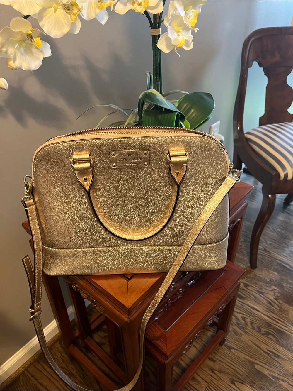 kate spade Metallic Gold Pebbled Dome Crossbody Satchel